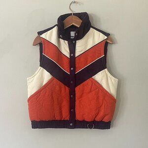 Anna Sui Target Y2K Women Puffer Vest Snap Front Chevron Retro Size L NWT
